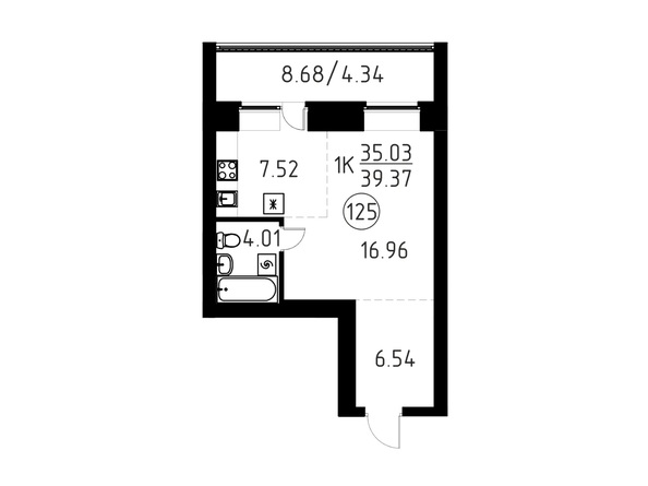 Планировка 1-комн 39,37 м²