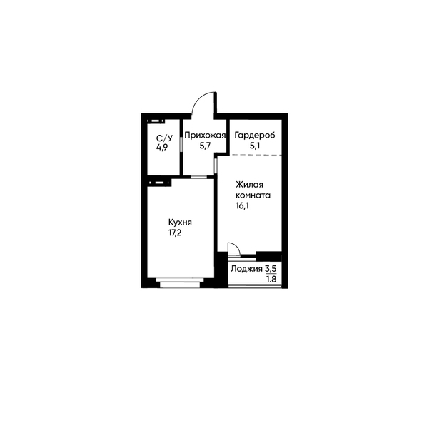 Планировка 1-комн 49,9 м²
