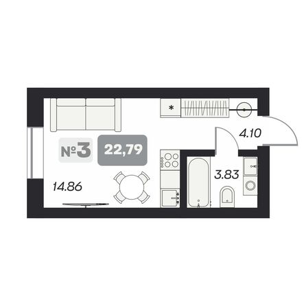 Планировка Студия 22,79 м²