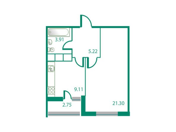 Планировка однокомнатной квартиры 40,92 кв.м