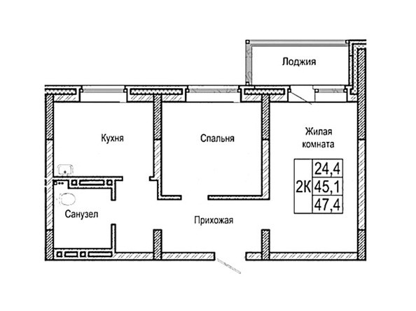 Планировка двухкомнатной квартиры 47,4 кв.м