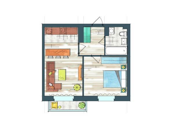 Планировка однокомнатной квартиры 44,8 кв.м