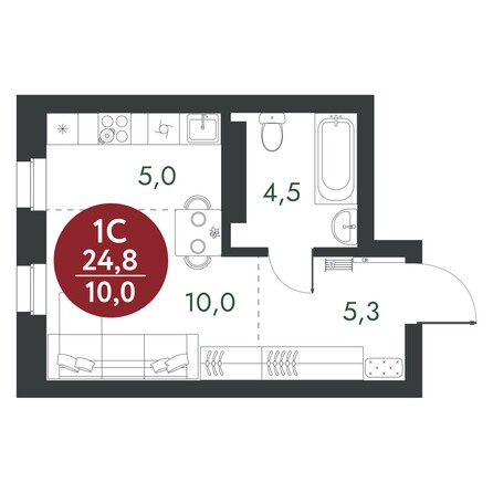 Планировка Студия 24,8 м²