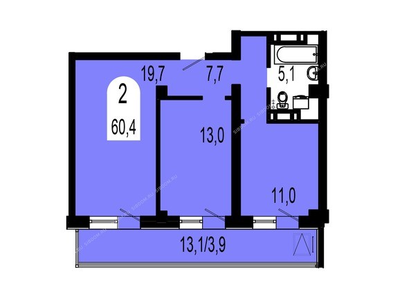 Планировка двухкомнатной квартиры 60,4 кв.м