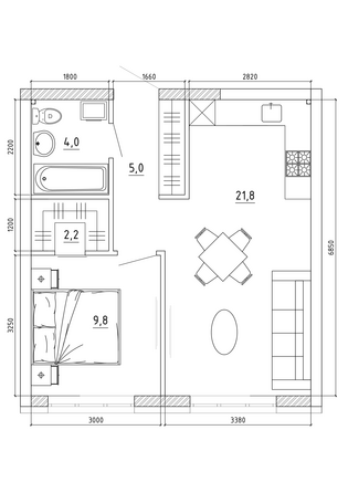 Планировка 2-комн 42,8 м²