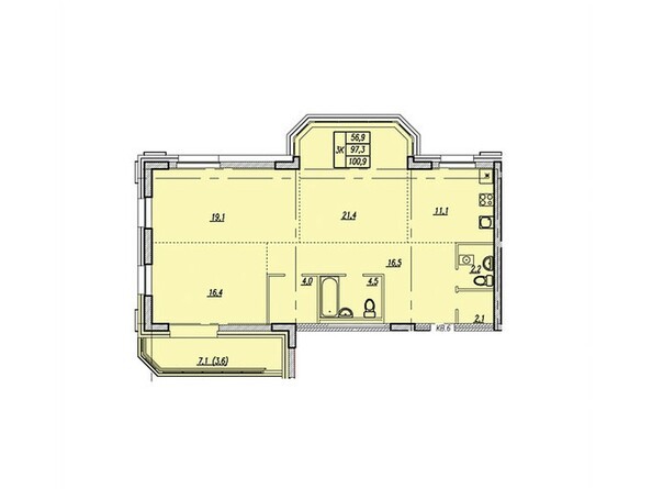 Планировка трёхкомнатной квартиры 100,9 кв.м