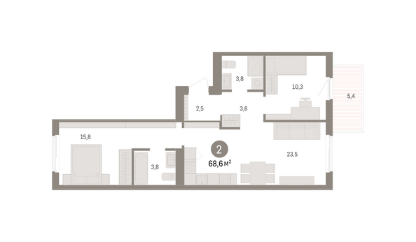 Планировка 2-комн 68,61 м²