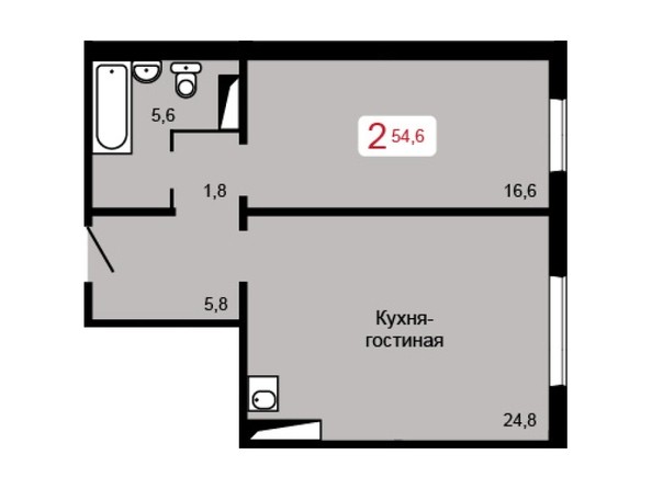 2-комнатная 54,6 кв.м