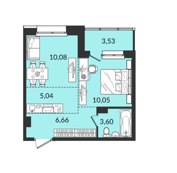 Планировка 2-комн 38,96 - 39,64 м²