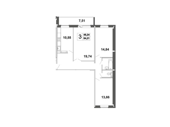 Планировка трёхкомнатной квартиры 84,21 кв.м