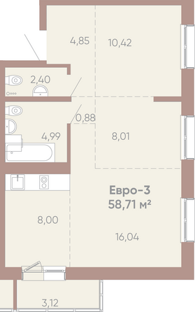 Планировка 3-комн 58,71 м²