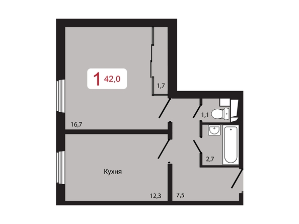 Планировка 1-комн 42 м²