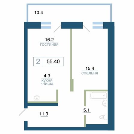 Планировка 2-комн 55,4 м²