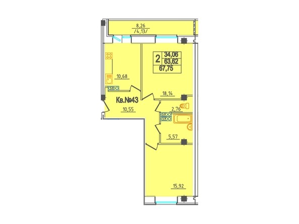 Планировка 2-комнатной квартиры, 67,75 кв.м