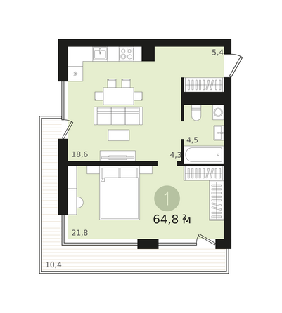 Планировка 1-комн 64,82 м²