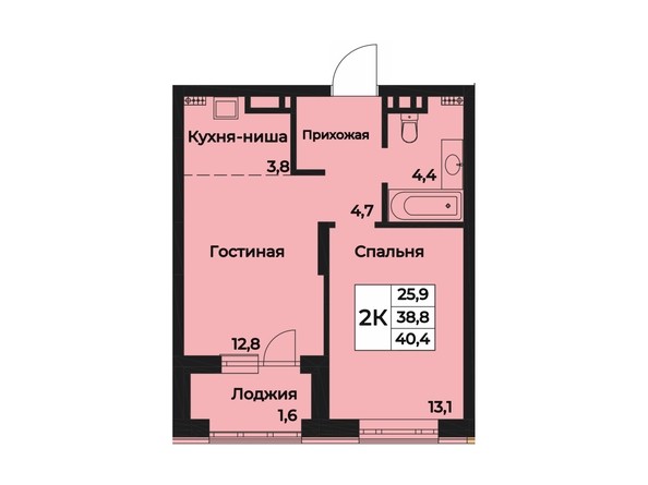 Планировка двухкомнатной квартиры 40,4 кв.м