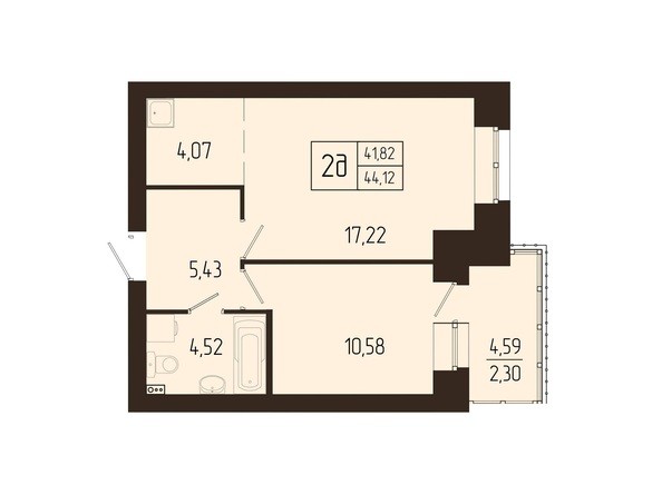 Планировка двухкомнатной квартиры 44,12 кв.м