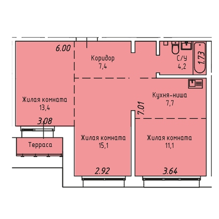 Планировка 3-комн 61,2 м²