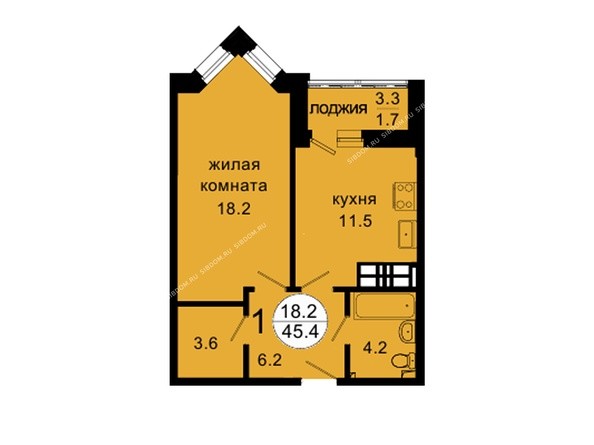 Планировка однокомнатной квартиры 45,4 кв.м