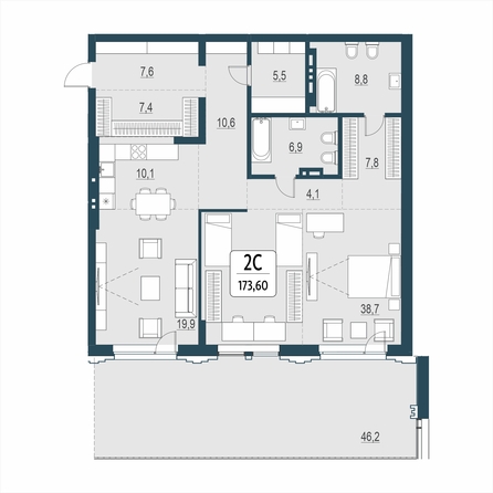 Планировка 3-комн 173,6 м²