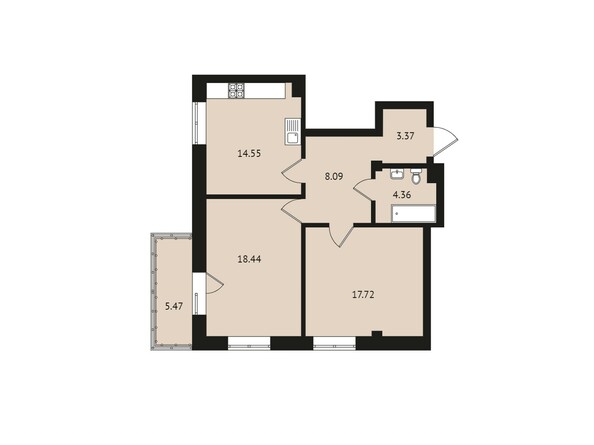 Планировка двухкомнатной квартиры 71,7 кв.м