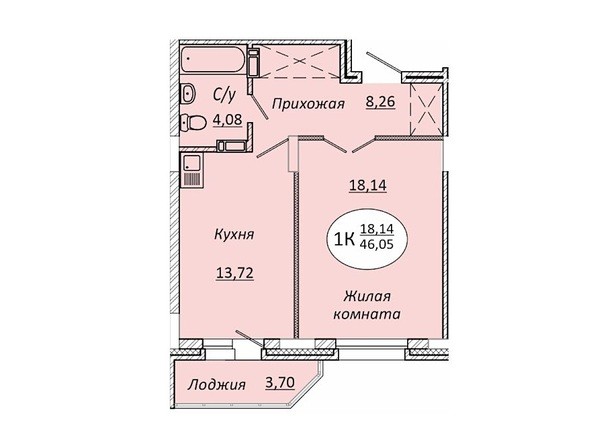 Планировка 1-комн 46,05, 46,16 м²