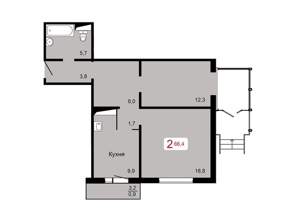 2-комнатная 66,4 кв.м