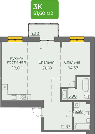 Планировка 2-комн 81,6 м²