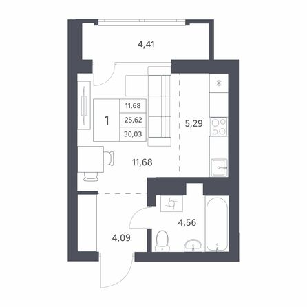 Планировка Студия 25,42 - 26,34 м²