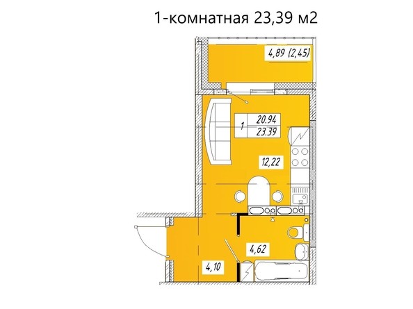 Планировка Студия 23,39 м²