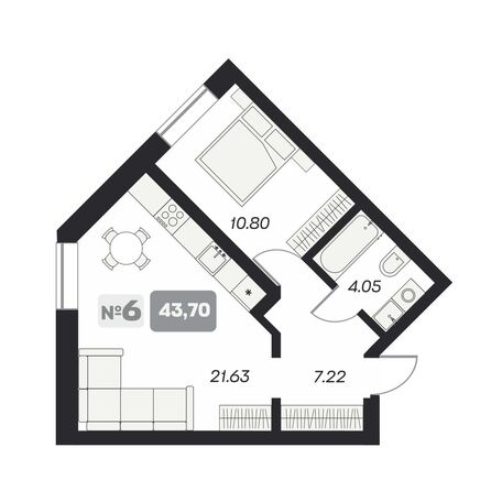 Планировка 2-комн 43,7 м²