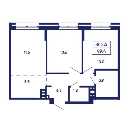 Планировка 3-комн 49,4, 49,9 м²