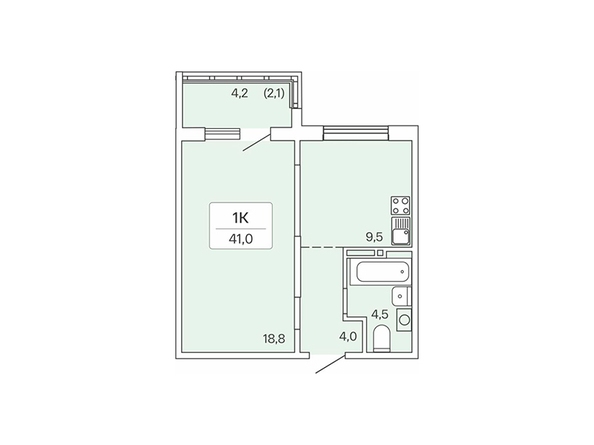 Планировка 1-комн 41 м²