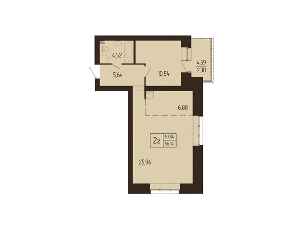 Планировка двухкомнатной квартиры 56,14 кв.м