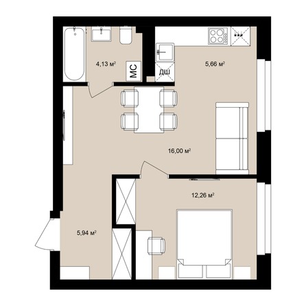 Планировка Студия 44,27 м²