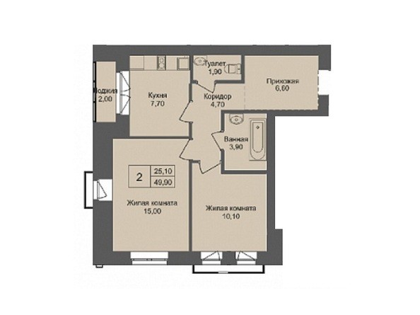 Планировка 2-комнатной квартиры 49,9 кв.м