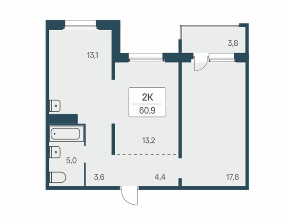 Планировка 2-комн 60,9 м²