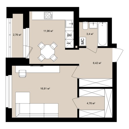 Планировка Студия 46,63 - 46,96 м²