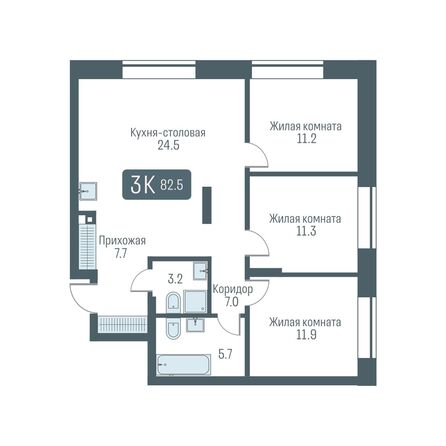 Планировка 3-комн 82,5 м²