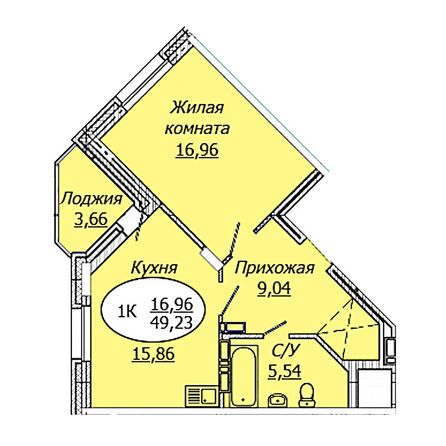 Планировка 1-комн 49,23, 49,24 м²