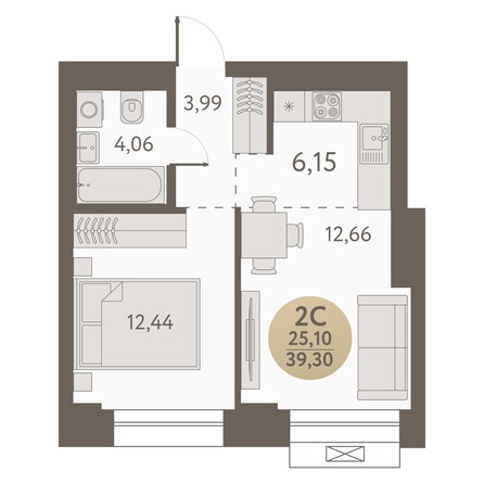 Планировка 2-комн 39,3 м²