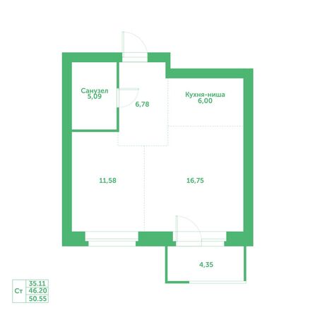 Планировка Студия 50,55 м²