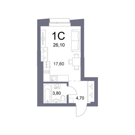 Планировка Студия 26,1 м²