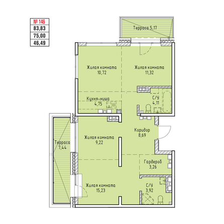 Планировка 4-комн 83,83 м²