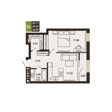 Планировка  53,09 м²