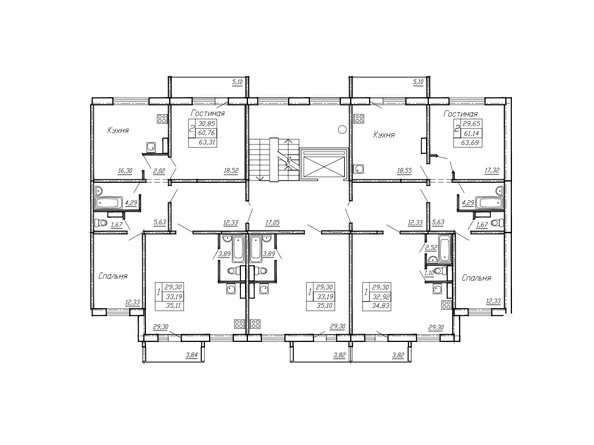 Блок-секция 4. Планировка типового этажа
