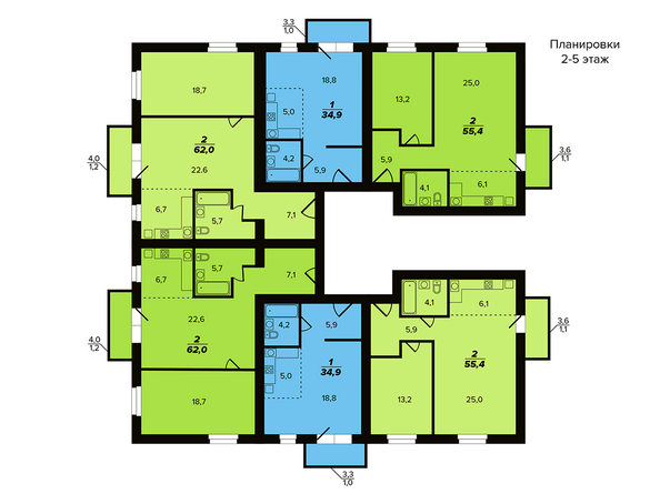 План 2-5 этажи этажа