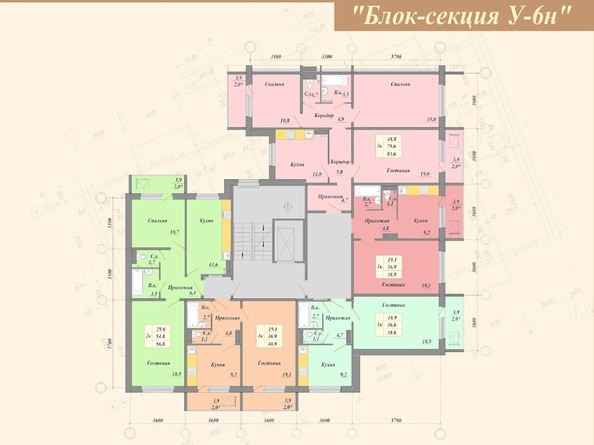 6 б/с. Планировка типового этажа