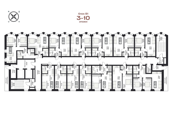 Планировка этажа секции B в МФК Аэрон