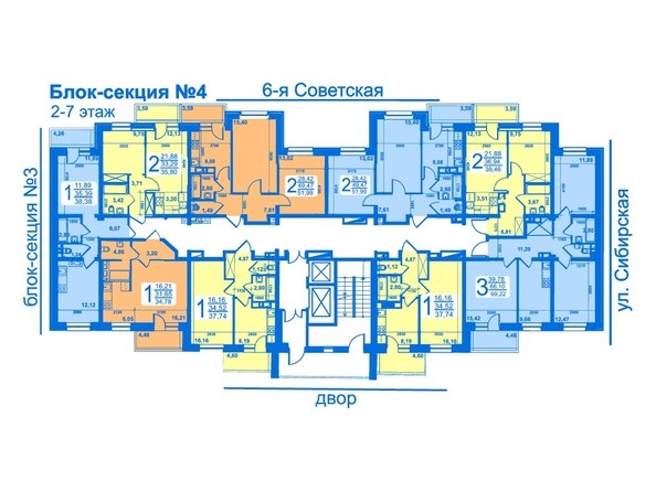 Планировка 2-7 этажей